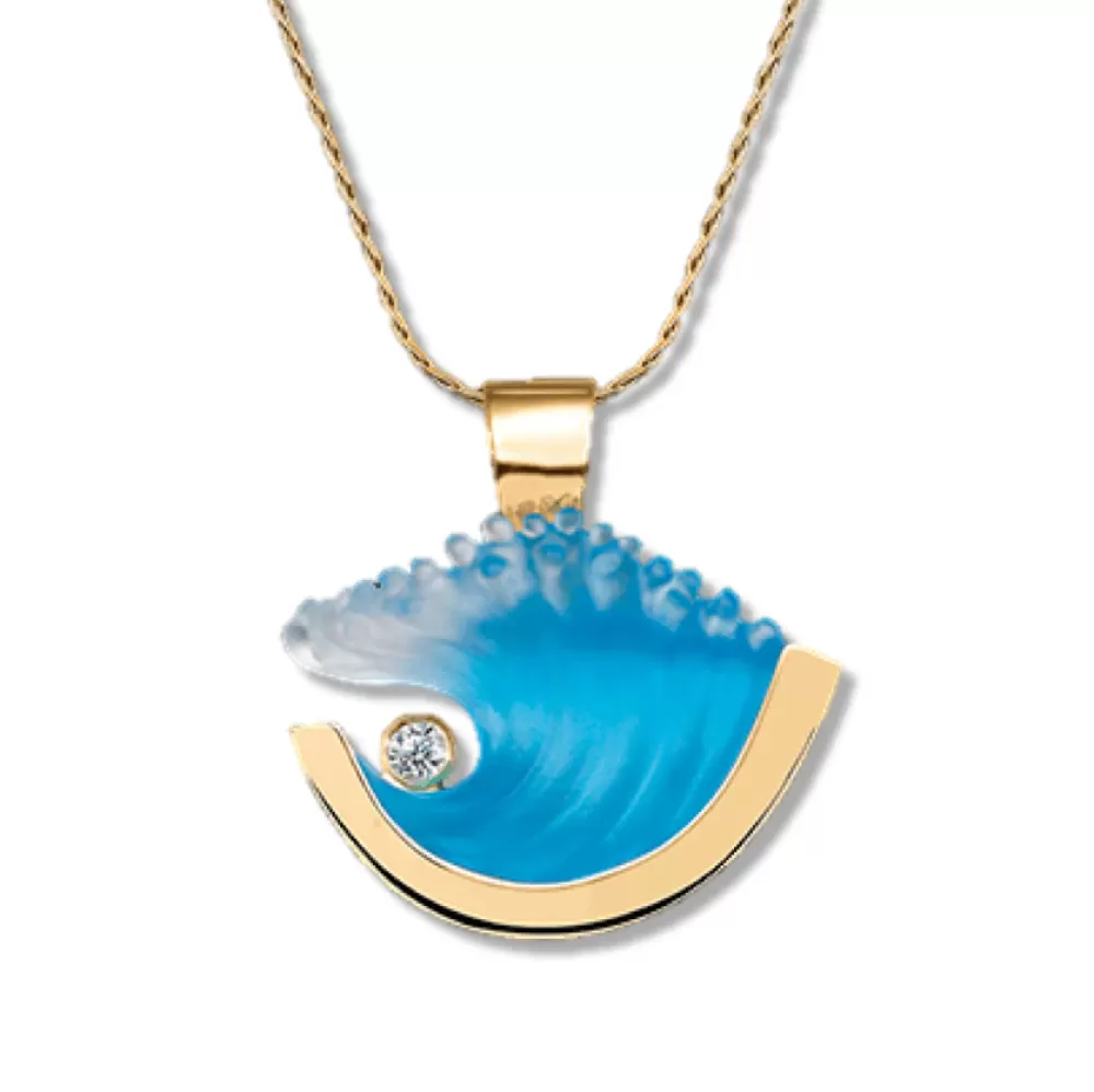 Colgante Onda en Oro Amarillo de 14K con Diamante - Diseño Elegante de Matt Bezak para Collares Únicos | Detalles Brillantes en Oro Macizo