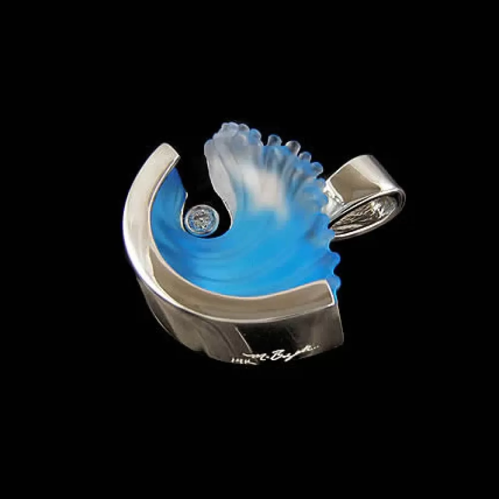 Colgante Onda Delicado en Oro Blanco 14K con Brillo Diamantino - Diseño Moderno de Matt Bezak para Mujer, Joyería Fina con Toque Elegante
