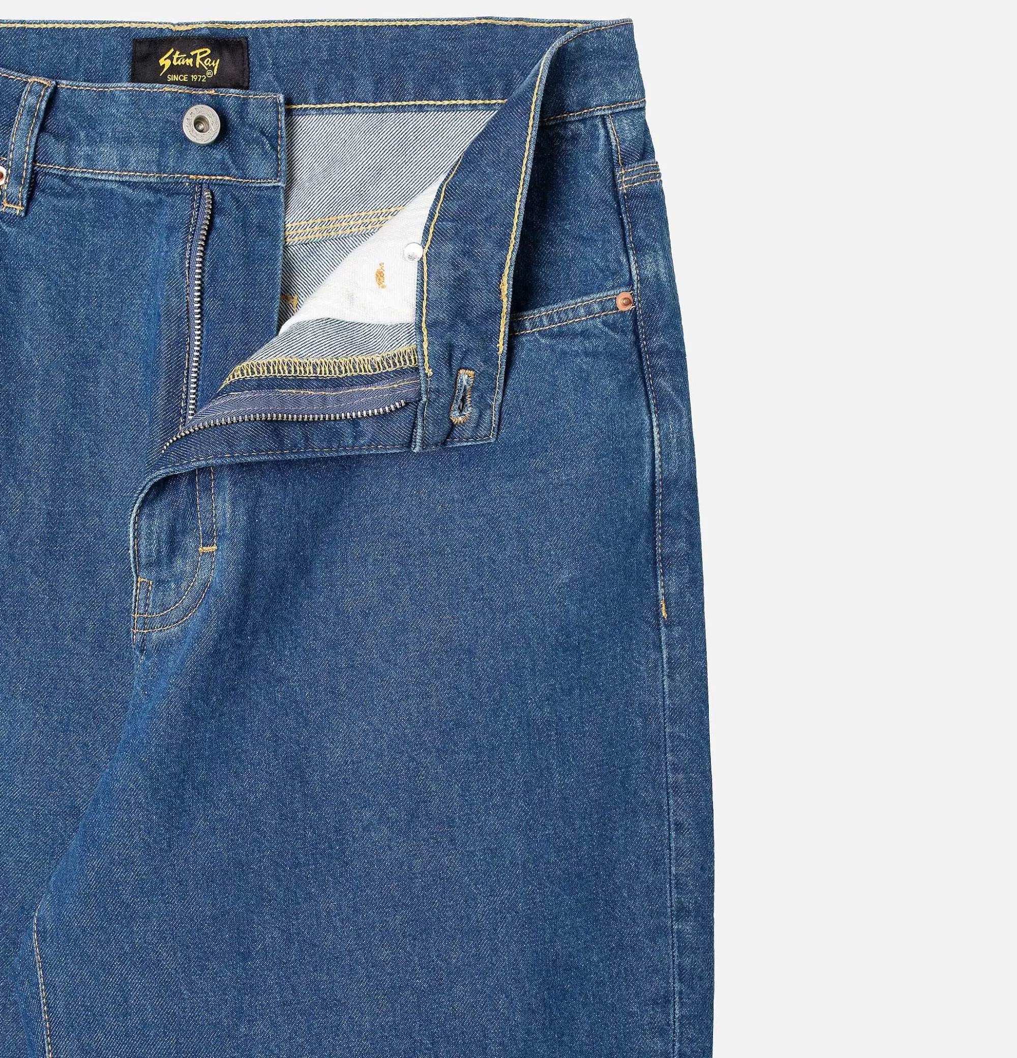 Pantalones de trabajo STAN RAY en denim rústico - 5 bolsillos funcionales, tono piedra desgastado, corte americano duradero para jornadas intensas