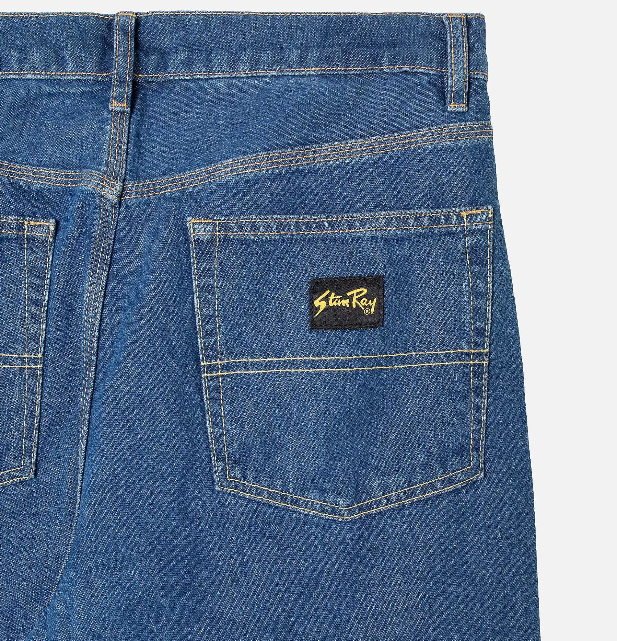 Pantalones de trabajo STAN RAY en denim rústico - 5 bolsillos funcionales, tono piedra desgastado, corte americano duradero para jornadas intensas
