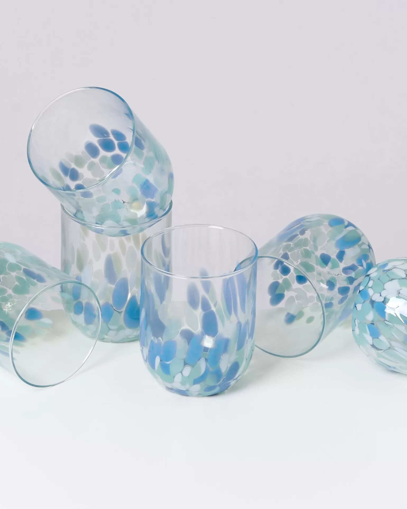 Juego de 6 Copas Motel a Miio Alegria - Cristal Transparente con Diseño de Gotas Azules y Blancas, Opción Económica