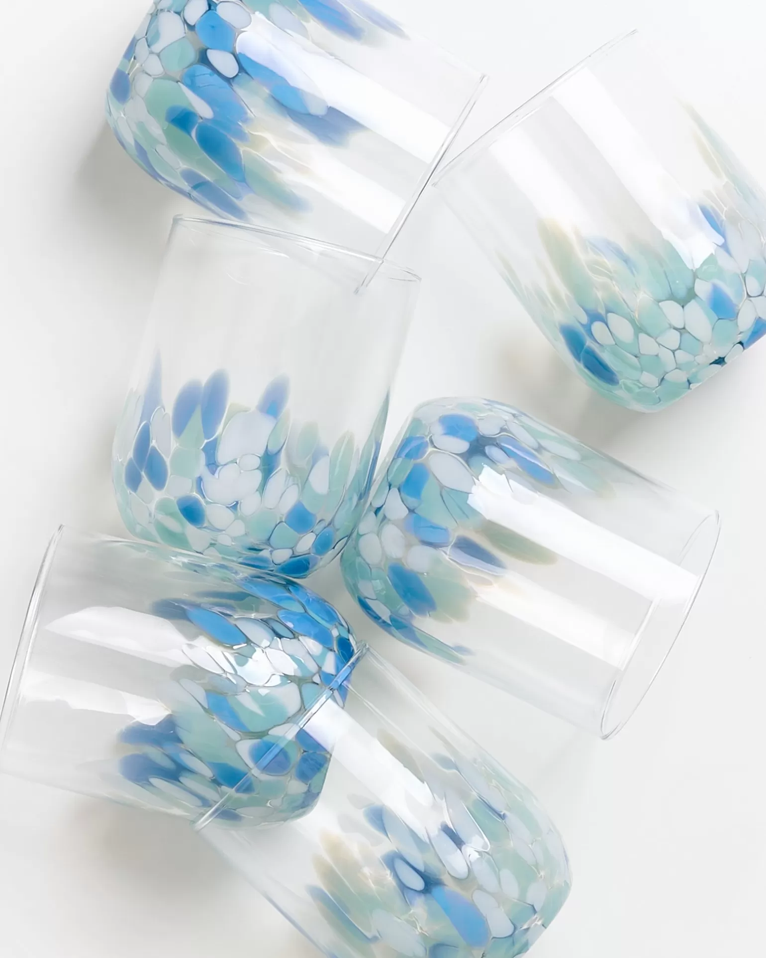 Juego de 6 Copas Motel a Miio Alegria - Cristal Transparente con Diseño de Gotas Azules y Blancas, Opción Económica