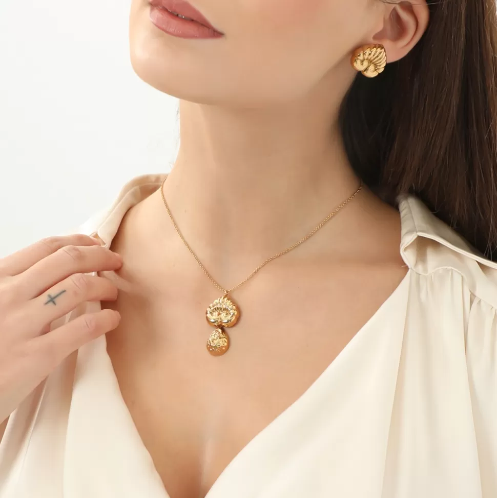 Aretes Elegantes Folli Follie - Oro Laminado con Detalle Anthemion, Diseño Clásico para Mujer