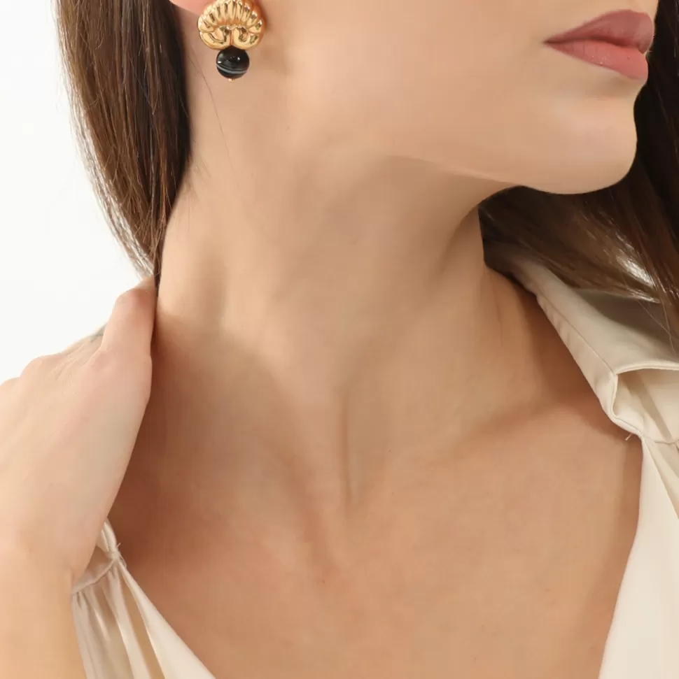 Pendientes Folli Follie para Mujer - Diseño Anthemio en Oro con Cuarzo | Colección Archaics