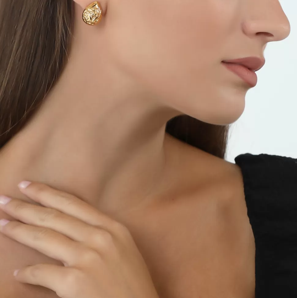 Pendientes Folli Follie Colección Archaics - Gotas talladas en oro de 18k para mujer, diseño elegante con acabado vintage