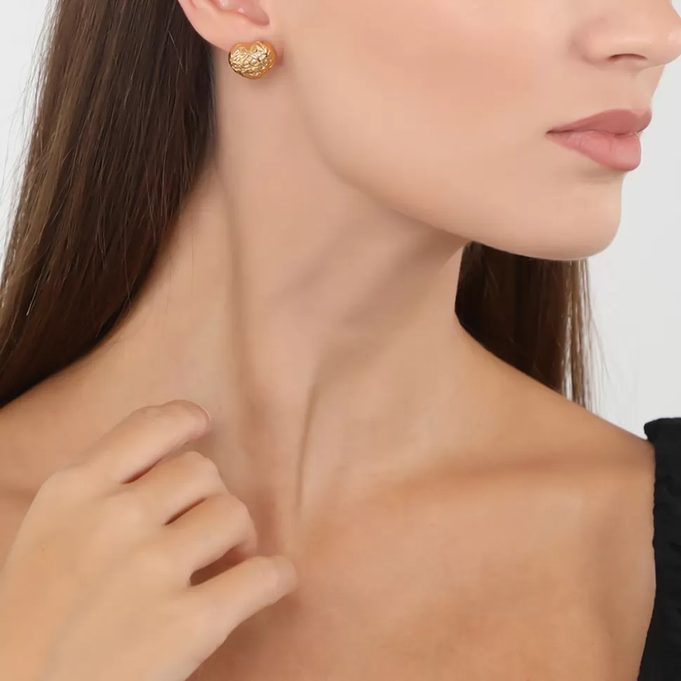 Aros Folli Follie para Mujer - Diseño Arcaicos en Oro Laminado con Corazón Tallado, Elegancia Atemporal