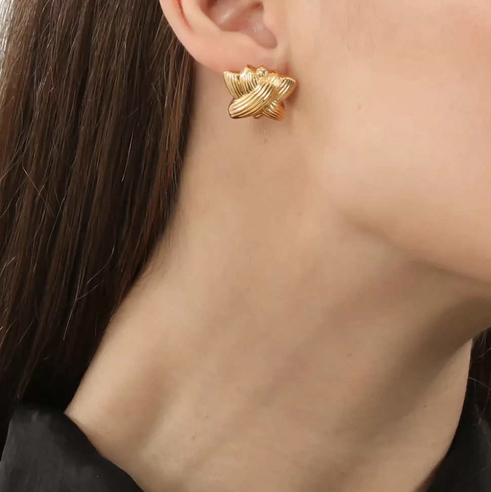 Aretes Folli Follie en Oro Antiguo - Diseño Chitón Griego con Baño Dorado