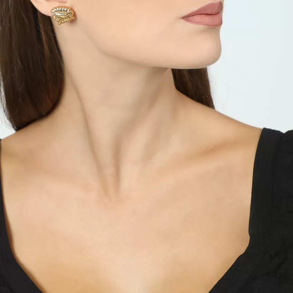 Aretes Folli Follie Exclusivos: Diseño Jónico Bañados en Oro para Mujer - Colección Arcaica Elegante