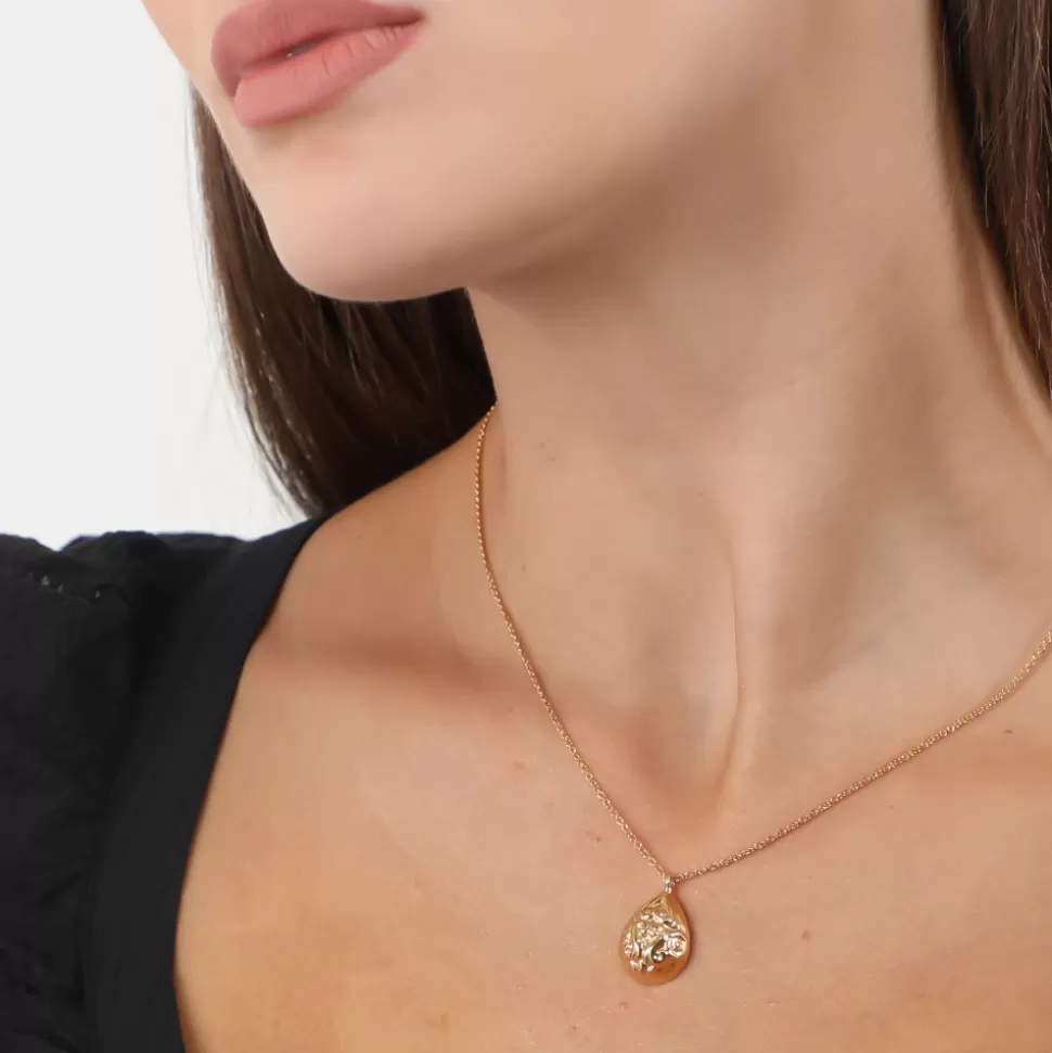 Collar Corto Folli Follie para Mujer - Colgante Tallado con Baño de Oro de la Colección Archaics