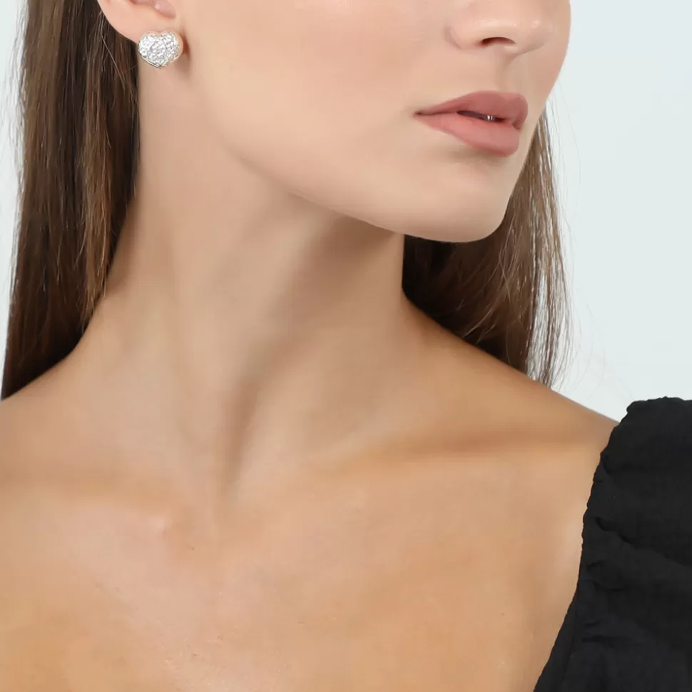 Aretes Folli Follie para Mujer - Corazón Artesanal en Plata con Detalles Vintage