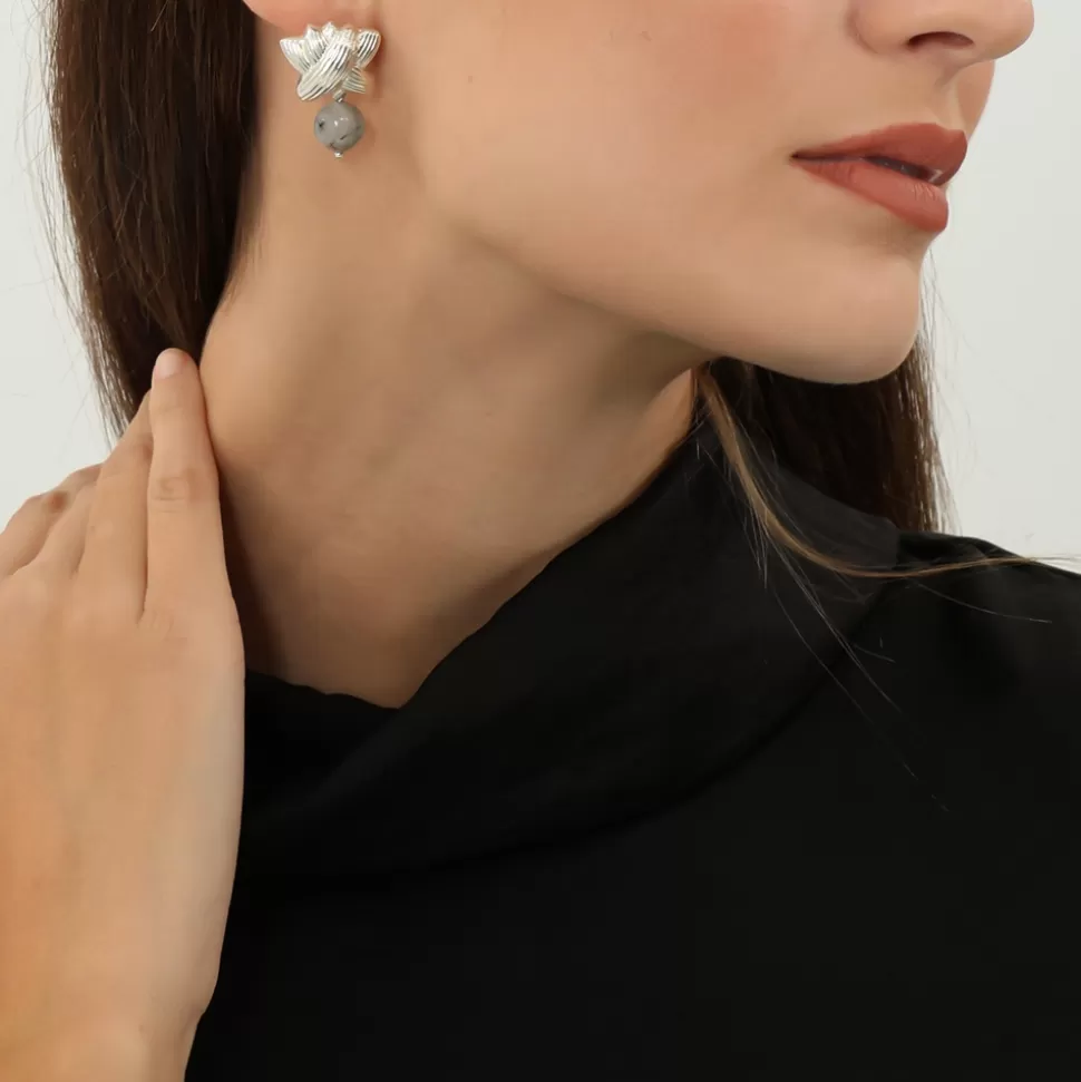 Aretes Folli Follie Plata Antigua con Ágata - Diseño Chitón para Mujer, Detalles Artesanales en Joyería Clásica