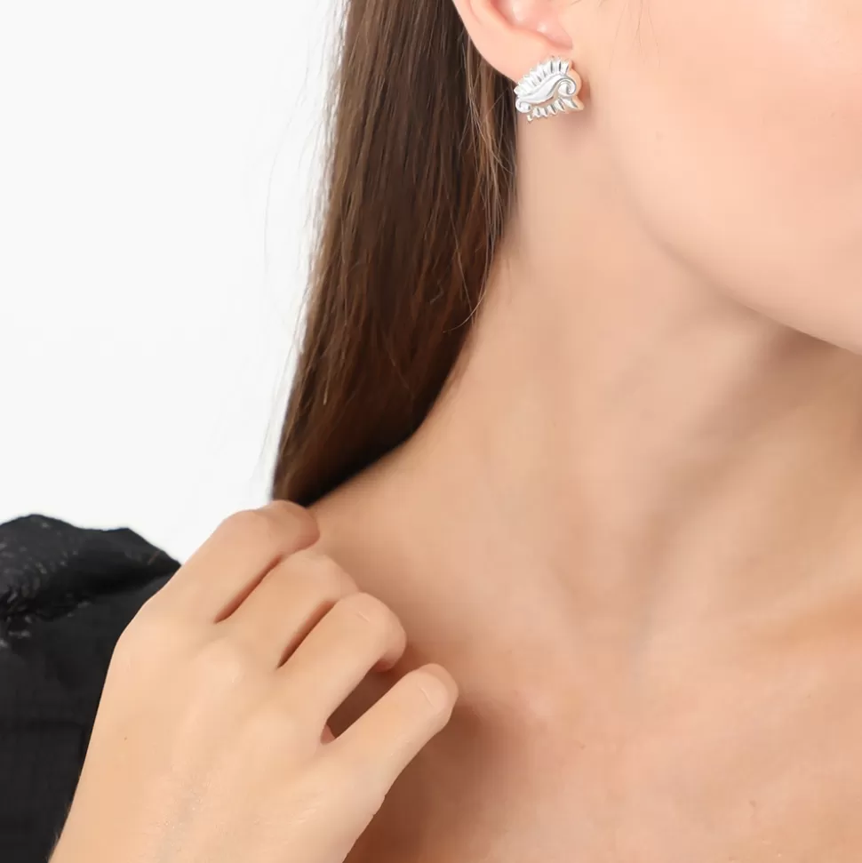 Pendientes Folli Follie en Plata con Detalle Jónico - Elegancia Clásica para Mujer