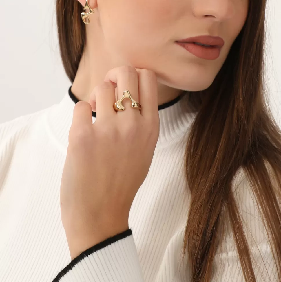 Anillo Folli Follie Oro Laminado - Elegancia Fluida para Mujer con Detalles Brillantes