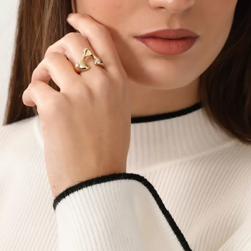 Anillo Folli Follie Oro Laminado - Elegancia Fluida para Mujer con Detalles Brillantes