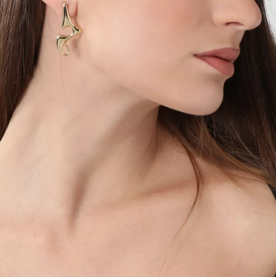 Aretes Folli Follie Elegance - Diseño Flow en Oro Brillante para Mujer, Estilo Sofisticado de Gran Tamaño