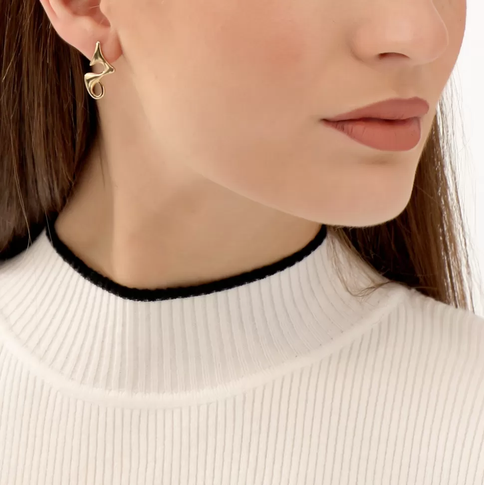 Pendientes Folli Follie para Mujer - Diseño Fluid Beauty en Baño de Oro, Tamaño Mediano