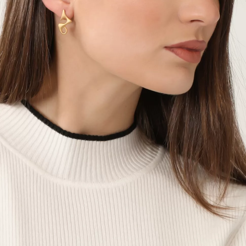 Aretes Femeninos Folli Follie - Colección Beauty Flow en Oro Mate Tamaño Mediano con Elegancia Duradera