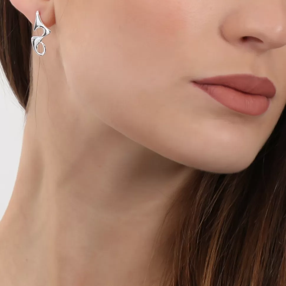 Pendientes Elegantes de Plata Folli Follie - Diseño Fluido Mediano para Mujer