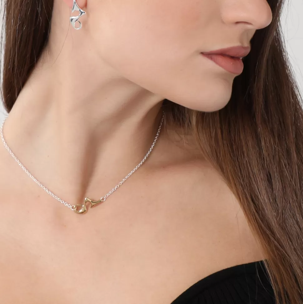 Collar Folli Follie Mujer - Plata Brillante con Diseño Asimétrico y Detalles Fluidos