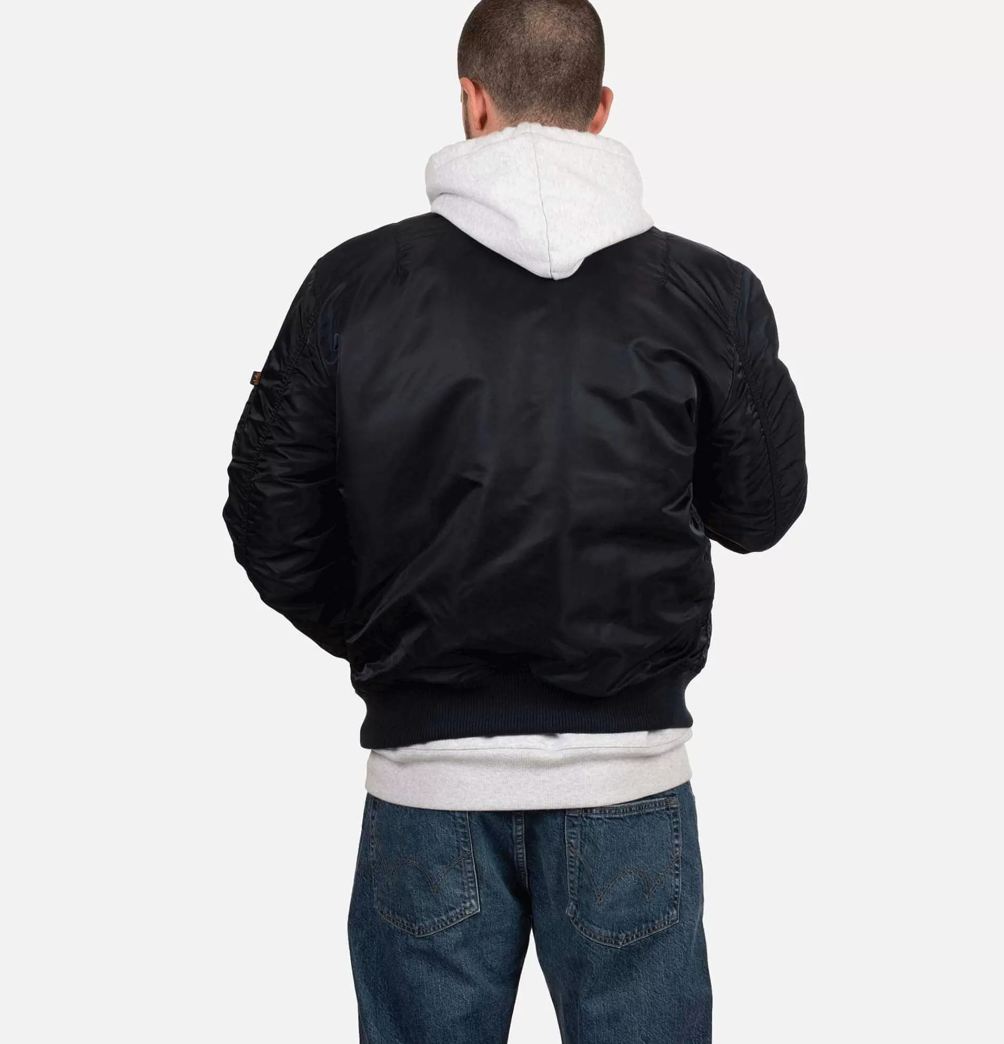 Chaqueta Militar MA-1 Original Alpha | Abrigo Aviador Unisex Azul Marino | Edición Clásica Piloto Vuelo 

(：，，