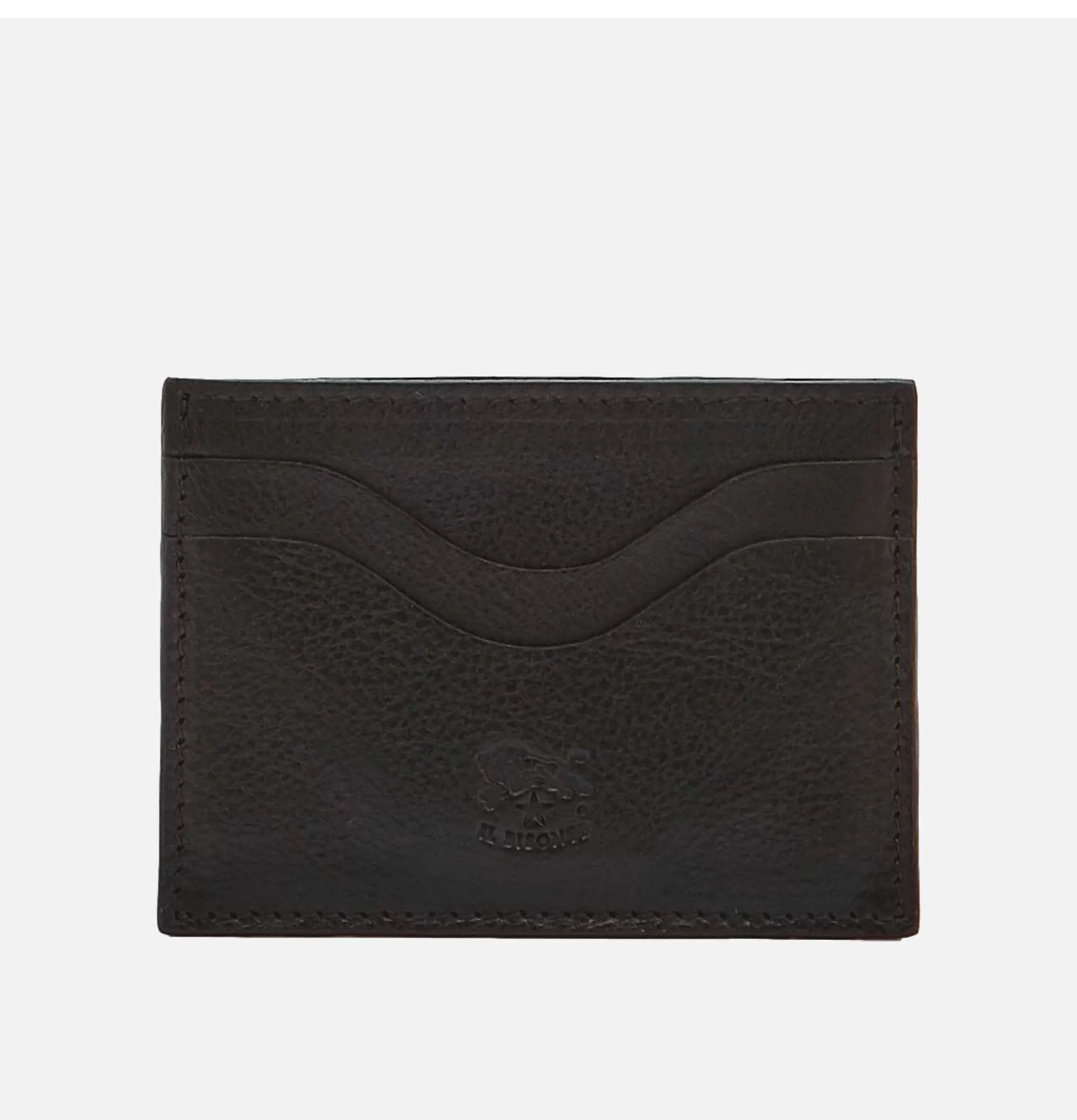 Portafolio Compacto en Cuero Negro IL BISONTE - Diseño Funcional para Tarjetas y Monedas