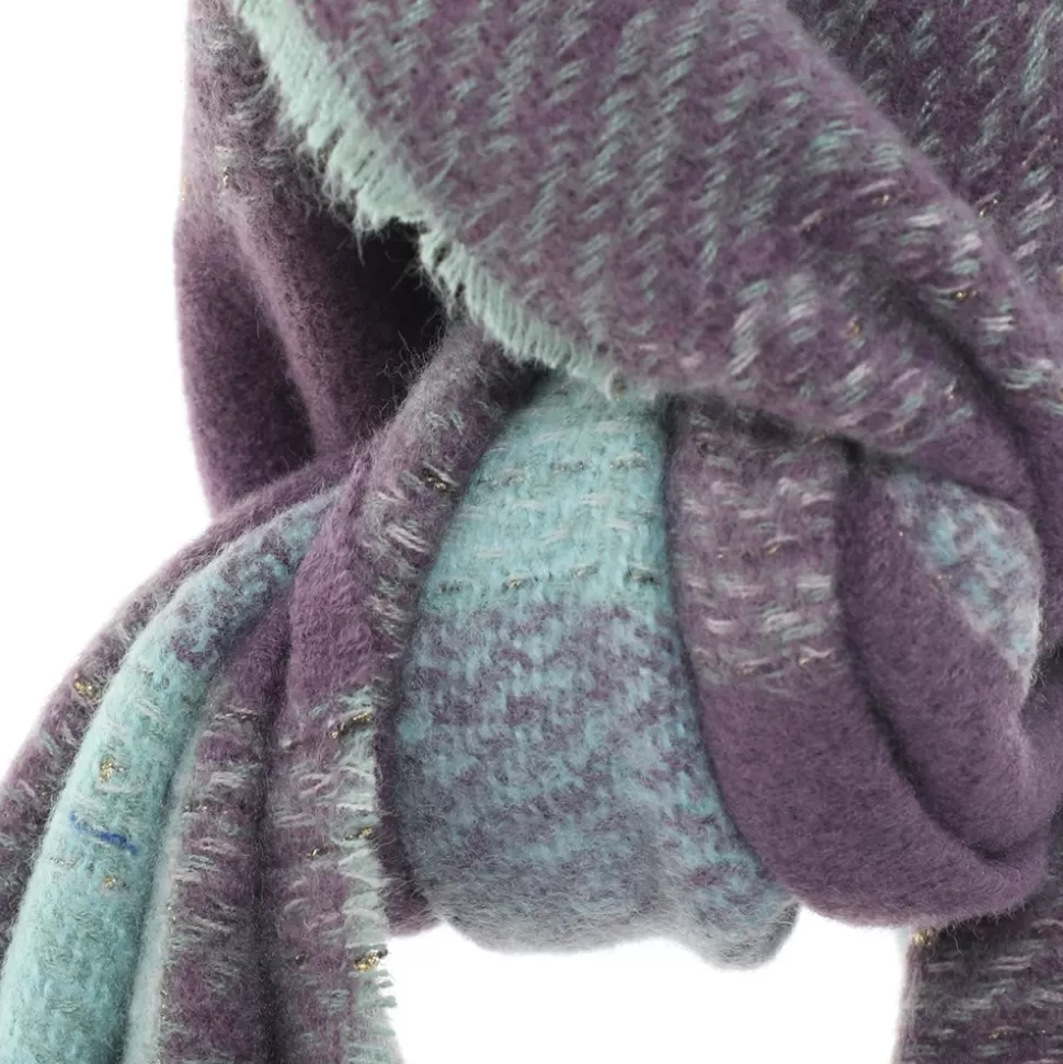 Elegante Bufanda de Cuadros Folli Follie en Viscosa - Combinación Verde Esmeralda y Morado Uva para Mujer