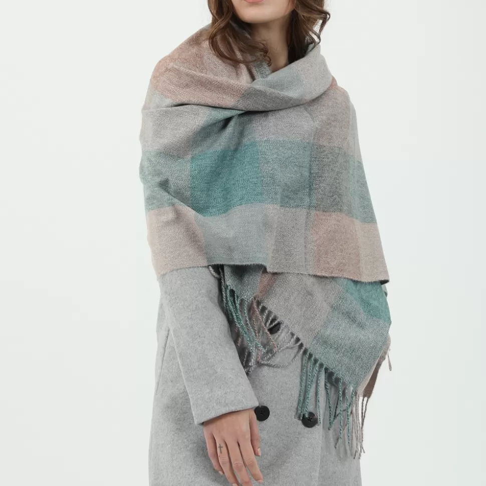 Foulard Folli Follie Mujer - Bufanda de Cuadros en Lana 100% para Looks Invernales con Estilo