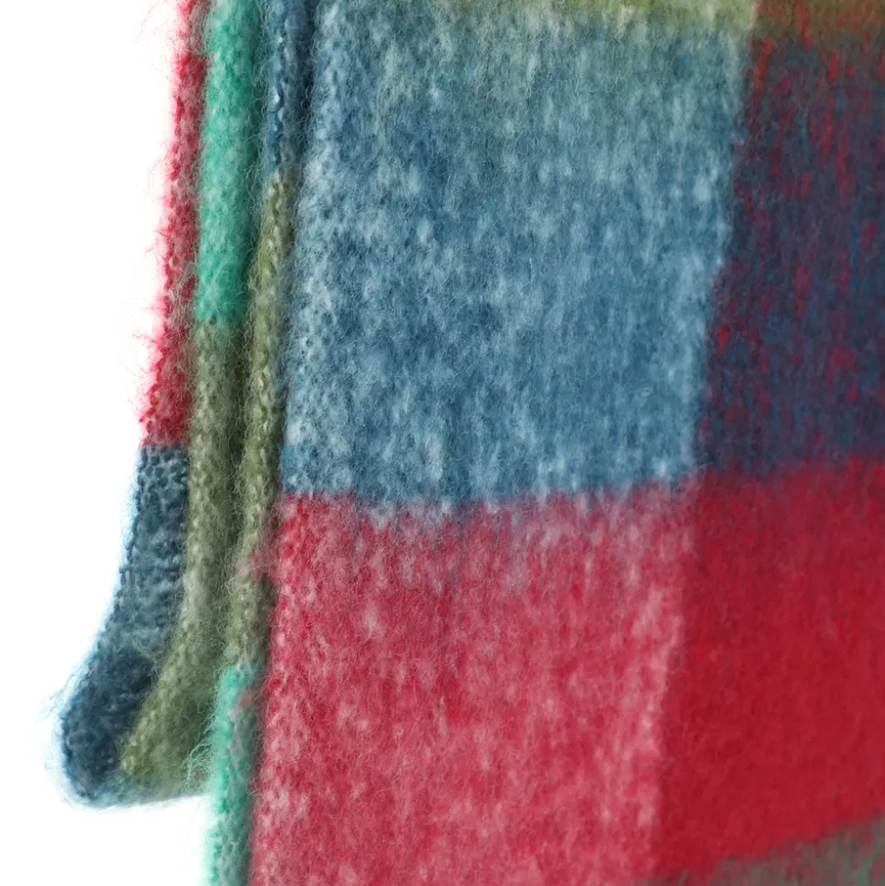Bufanda Elegante Folli Follie Mujer - Flecos Voluminosos en Verde, Rojo y Azul para Estilo Invernal