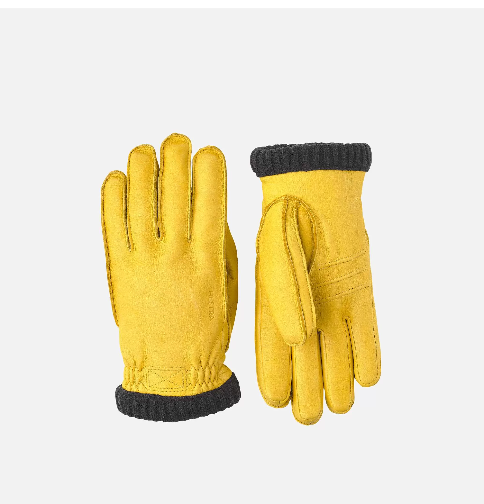 Hestra - Guantes de piel de ciervo premium en tono mostaza • Complementos de invierno: gorros y bufandas de lujo