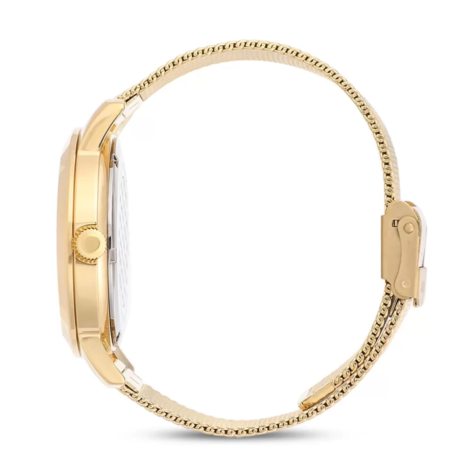 Reloj Dorado 'Drive Me' con Pulsera de Malla + Brazalete Folli Follie - Diseño Elegante para Mujer