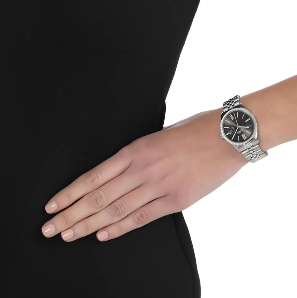 Reloj Pulsera Folli Follie Eternamente Mía - Brazalete elegante con esfera gris y detalles brillantes para mujer, diseño bracelete de acero con estilo atemporal