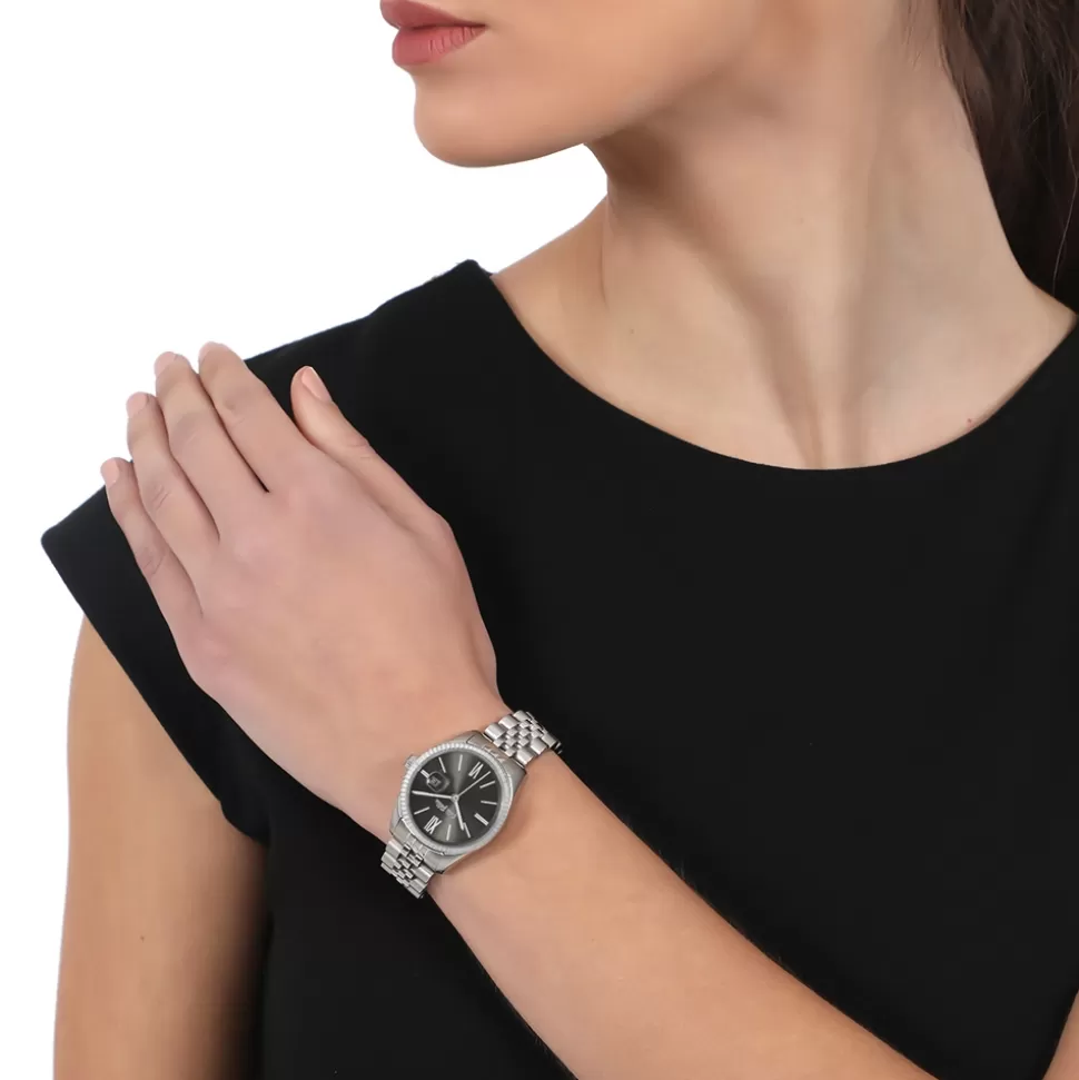 Reloj Pulsera Folli Follie Eternamente Mía - Brazalete elegante con esfera gris y detalles brillantes para mujer, diseño bracelete de acero con estilo atemporal