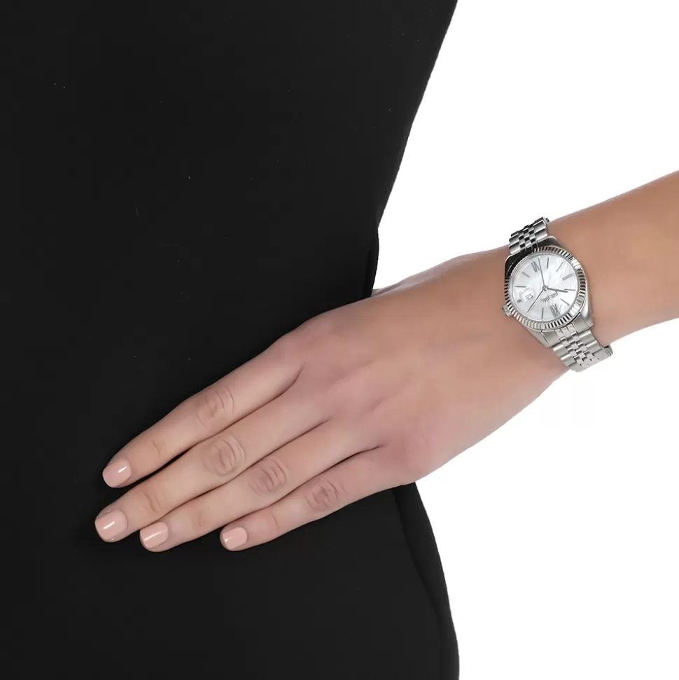 Reloj Pulsera Eternamente Mía - Elegancia Folli Follie con Esfera Blanca y Detalles Brillantes para Mujer