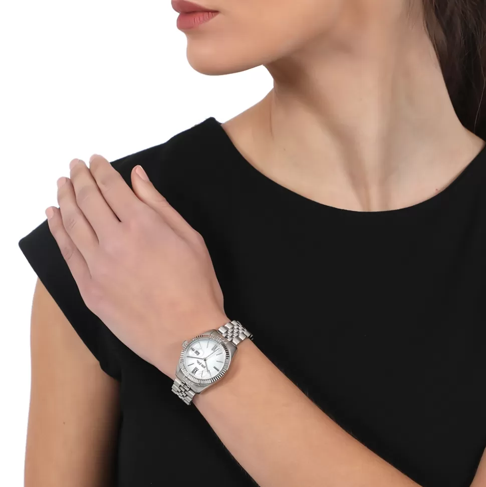 Reloj Pulsera Eternamente Mía - Elegancia Folli Follie con Esfera Blanca y Detalles Brillantes para Mujer