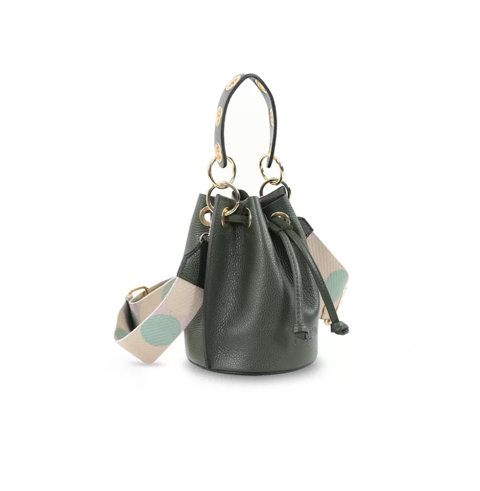 Bolso Bucket de Cuero Verde Folli Follie para Mujer - Elegancia Moderna con Detalle Clásico