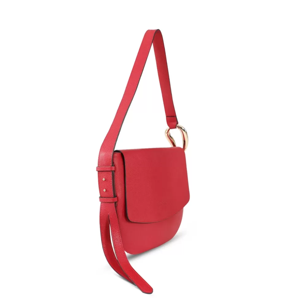 Bandolera Folli Follie en cuero rojo con tapa - Elegancia sofisticada para mujer, diseño acolchado exclusivo y práctico
