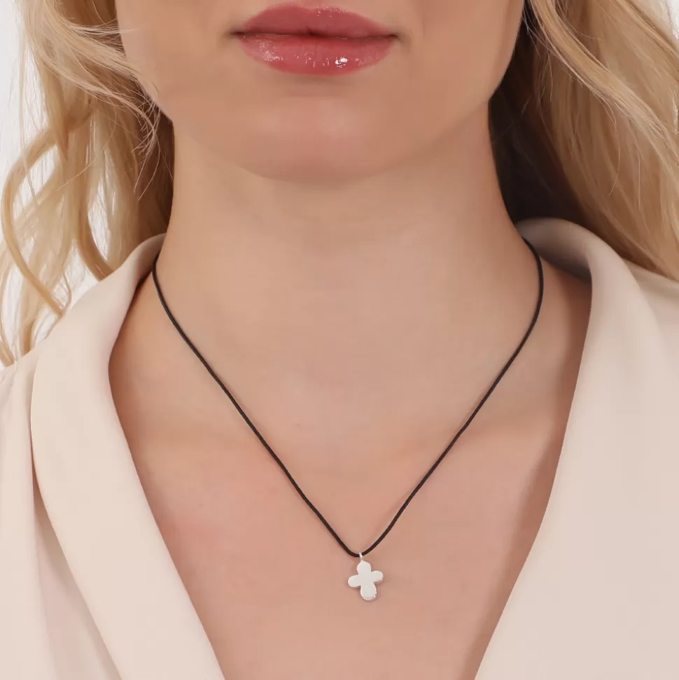 Collar Bohemio Ajustable para Mujer - Cruz de Plata con Detalle en Hilo y Diseño Minimalista de Folli Follie
