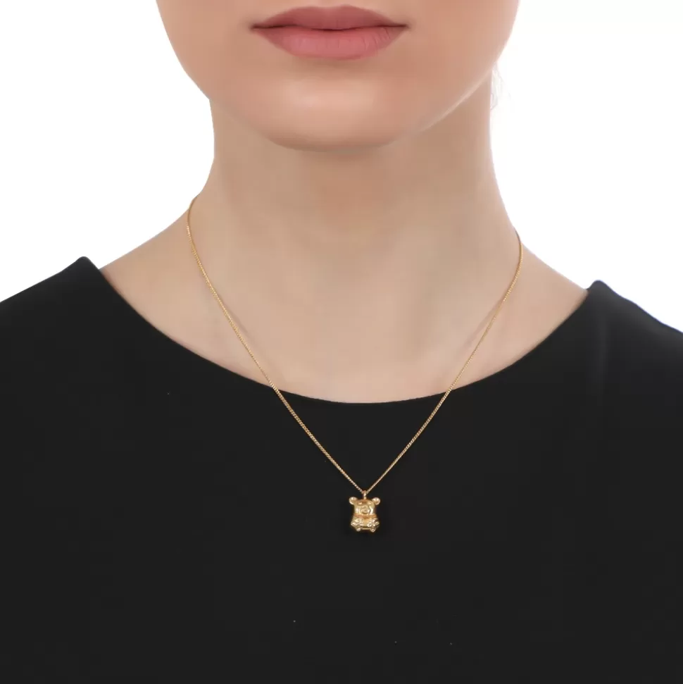 Folli Follie - Collar Elegante para Mujer con Detalle de Osito y Cadena en Baño de Oro | Diseño Moderno y Atemporal