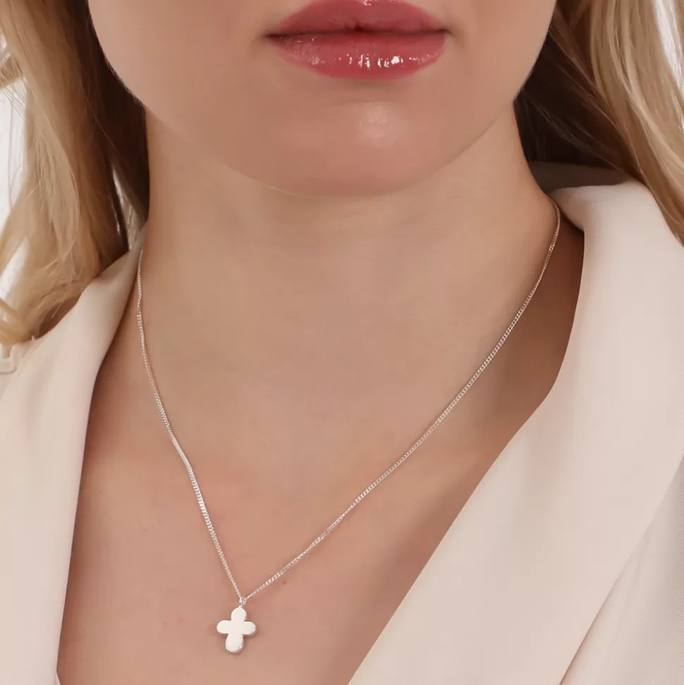 Collares Folli Follie para Mujer - Cadena de Plata con Cruz Elegante y Detalle Brillante, Diseño Fashionable.Me de Estilo Moderno