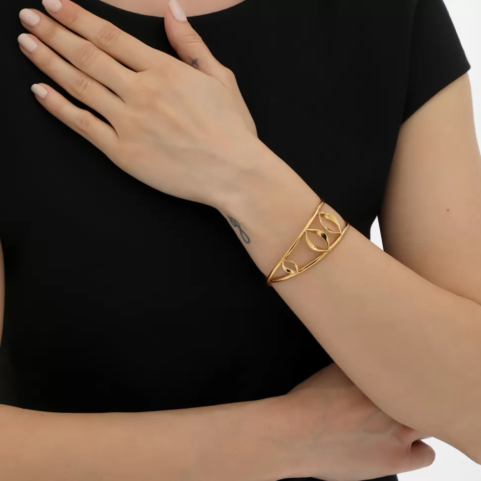 Pulsera Alma Ardiente Folli Follie - Brazalete dorado con triple diseño de llamas para mujer