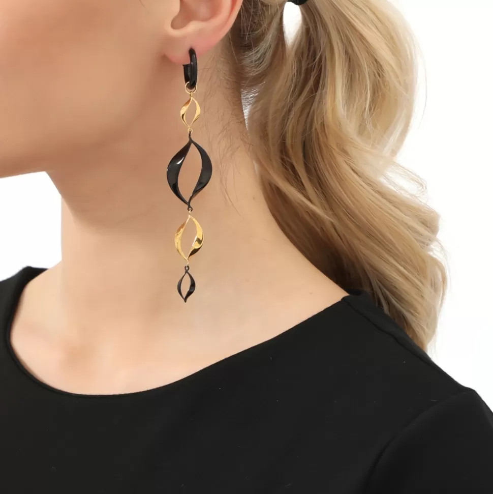 Aretes Largos Alma Ardiente: Diseño Asimétrico con Baño Dorado Brillante para Mujer - Estilo Único Folli Follie