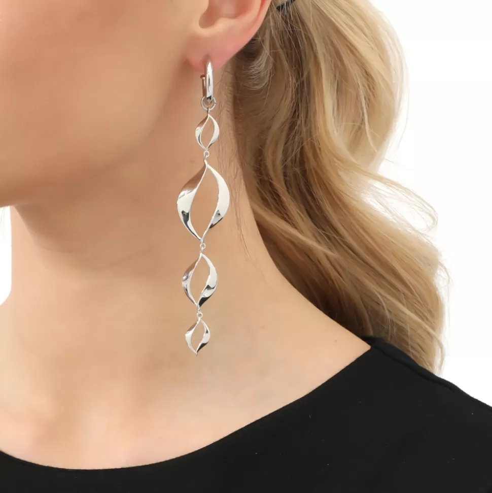 Aretes Alma Ígnea Folli Follie - Diseño Asimétrico Largo con Detalles Plateados Brillantes
