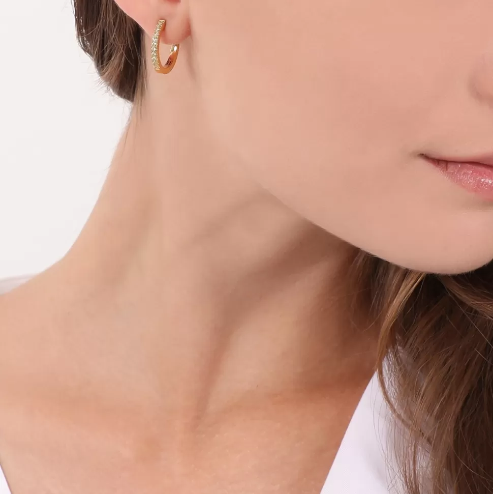 Pendientes Folli Follie - Aros Dorados Brillantes con Cristales y Buenas Vibras para Mujer