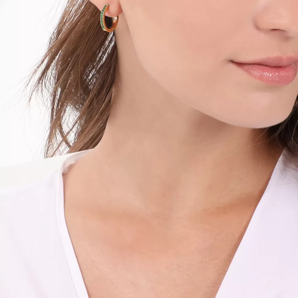 Aretes Folli Follie para Mujer - Arcos Dorados Pequeños con Detalles Cristalinos y Vibras Energizantes