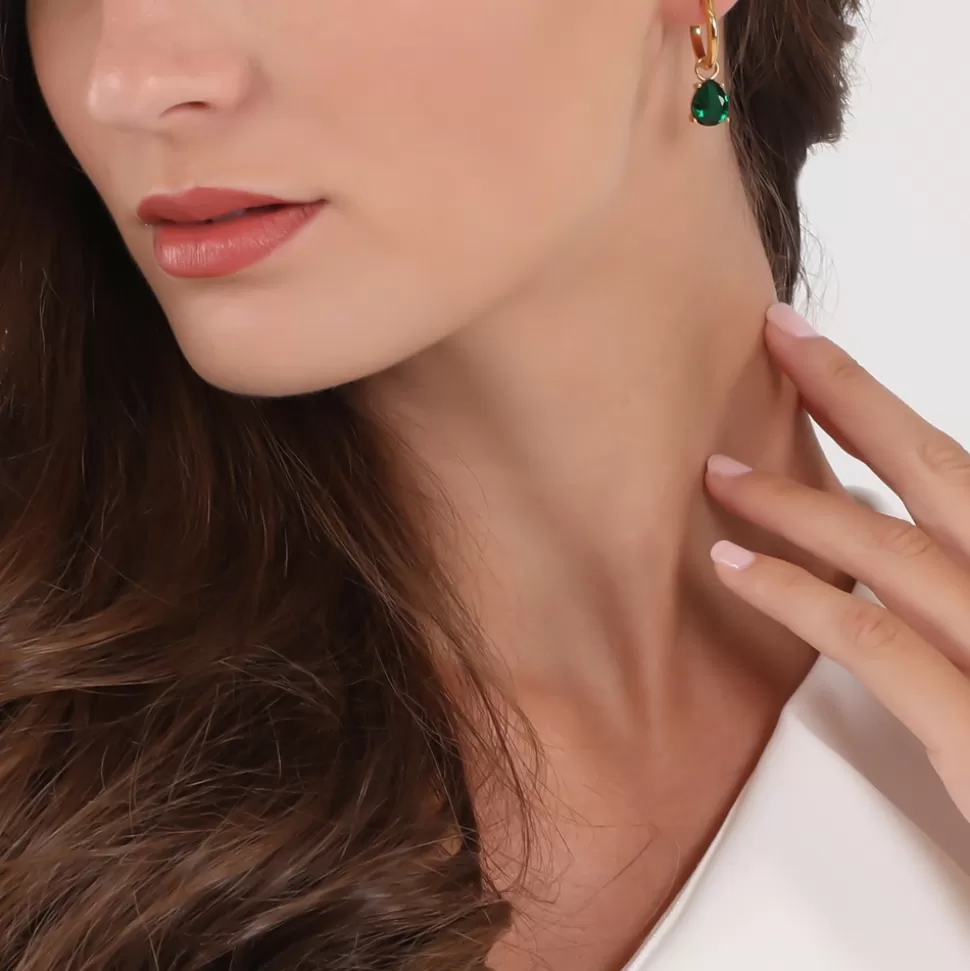 Aretes Folli Follie Mujer - Aros Dorados Pequeños con Cristales Brillantes que Desprenden Energía Positiva
