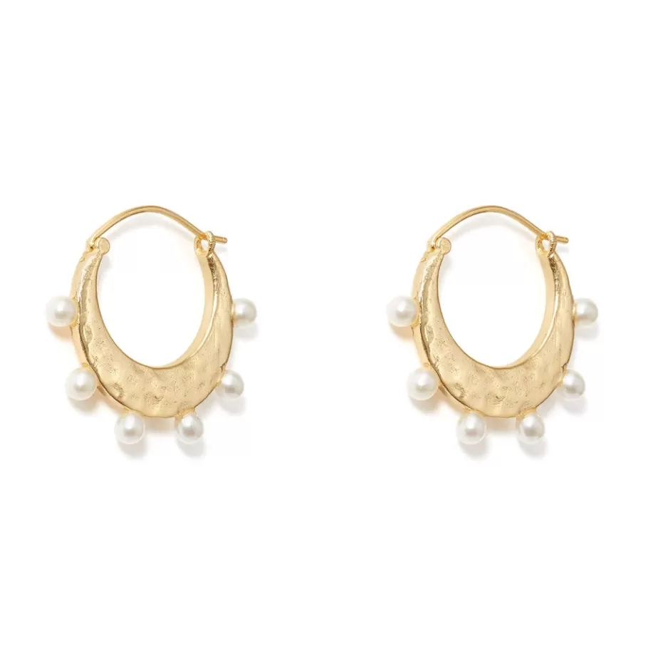 The Met Store Earrings*Hammered Crescent Pearl Hoop Earrings