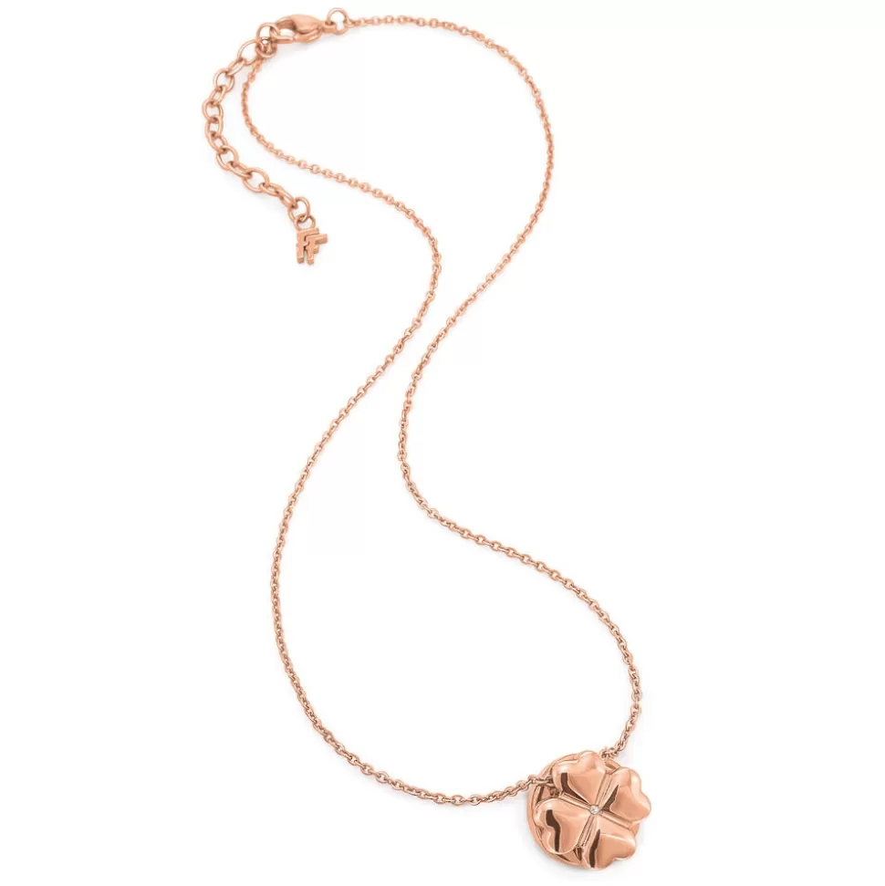 Collar corto para mujer con diseño Corazón x Corazón - Bañado en oro rosa y detalles elegantes