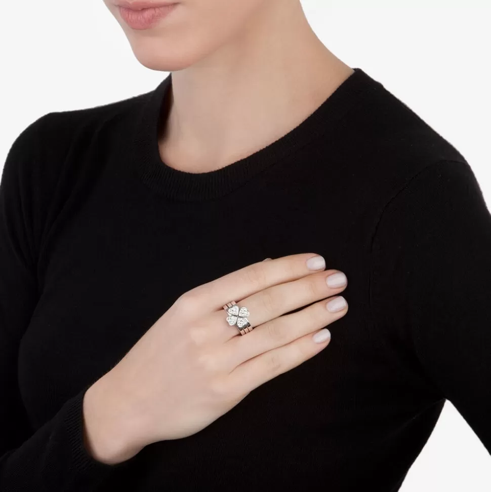 Anillo Folli Follie para Mujer - Doble Corazón con Cristales Transparentes y Bañado en Plata