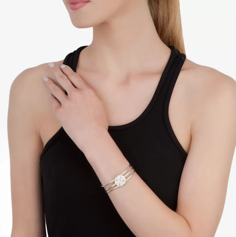 Pulsera Folli Follie Corazón Gemelo - Plateado Brillante para Regalos de Mujer