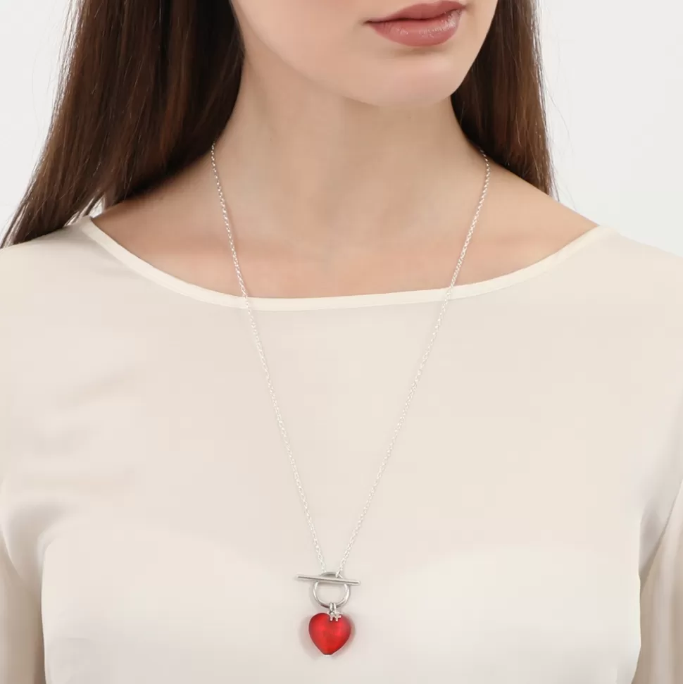 Collar Plateado Folli Follie con Corazón Brillante - Cadena Larga con Cierre de Barra, Diseño Exclusivo para Mujer